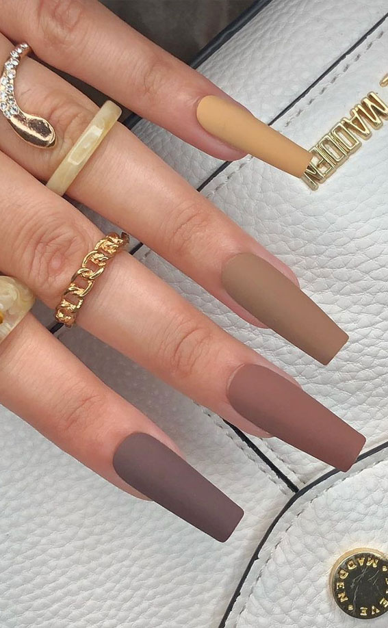 28 Trendy Brown Nail Designs 2021 : Brown Ombre Coffin Nails