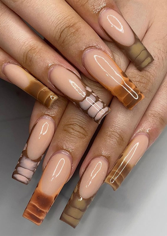 28 Trendy Brown Nail Designs 2021 : Crocodile French Tip Nails
