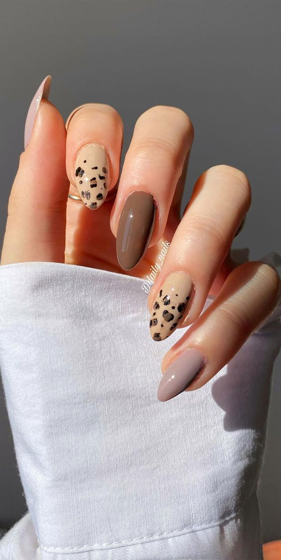28 Trendy Brown Nail Designs 2021 : Mauve and Leopard Brown French Tips