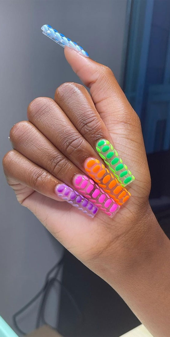 25 Cute Ways To Wear Animal Print Nails 2021 : Rainbow Crocodile Skin Print Nails