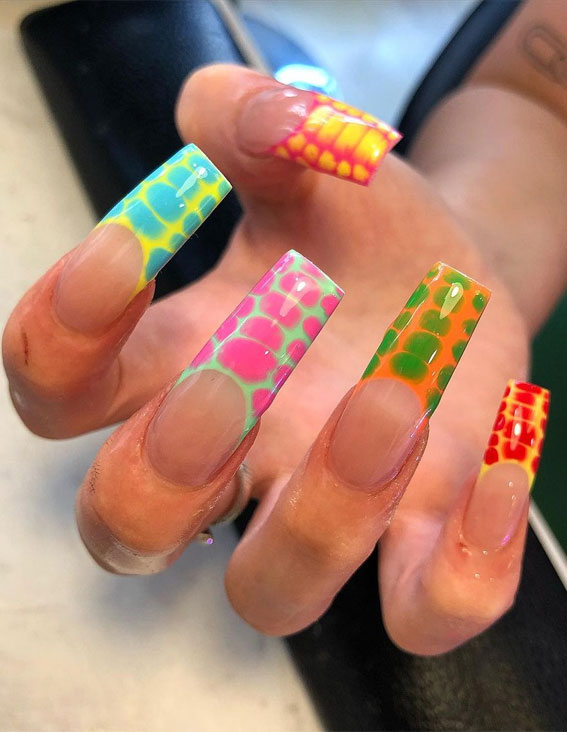 25 Cute Ways To Wear Animal Print Nails 2021 : Summer Colourful Croc Nails