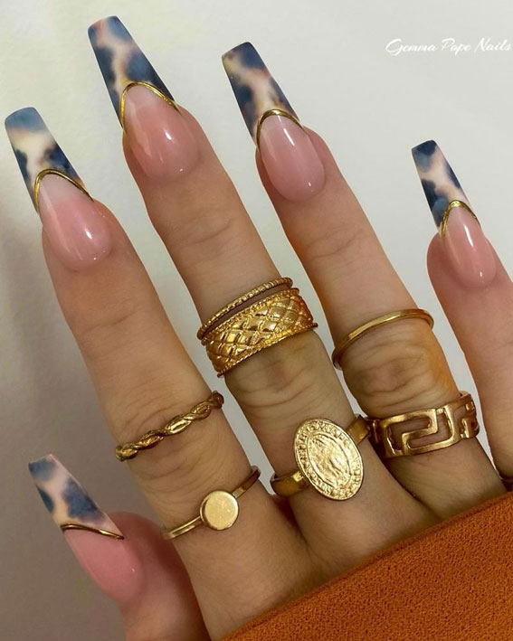25 Cute Ways To Wear Animal Print Nails 2021 : Milky Tortoiseshell French Tip Nails