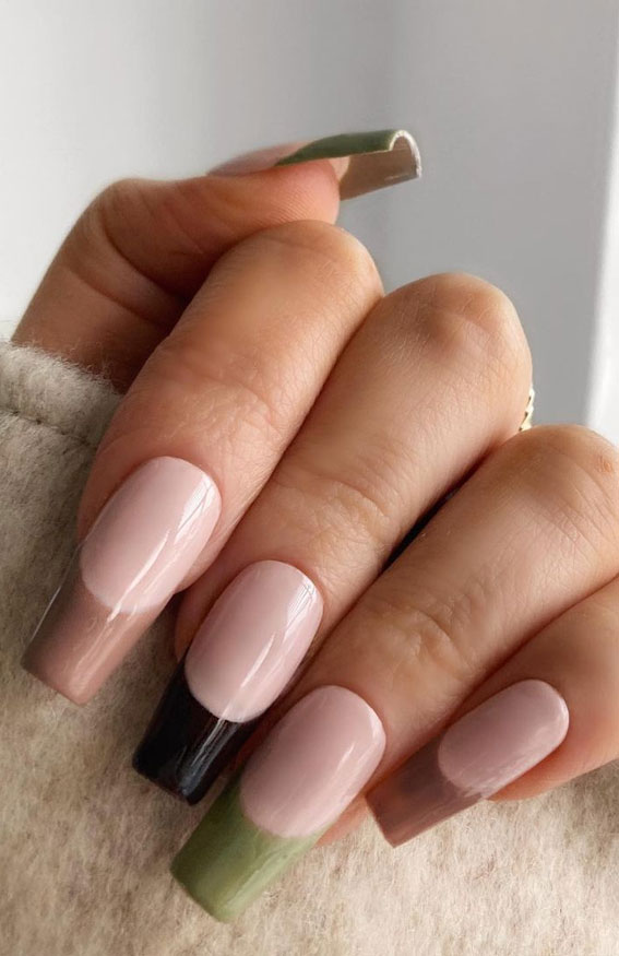 20 Autumn French Nails 2021 To Inspire You : Black, Brown, Sage Tip Nails