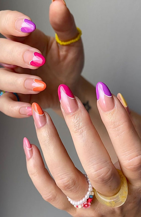 20 Autumn French Nails 2021 To Inspire You : Jewel Tone Heart Tip Nails