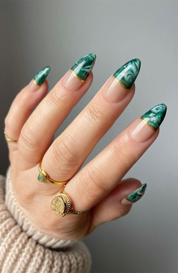 20 Autumn French Nails 2021 To Inspire You : Marble Tip Nails