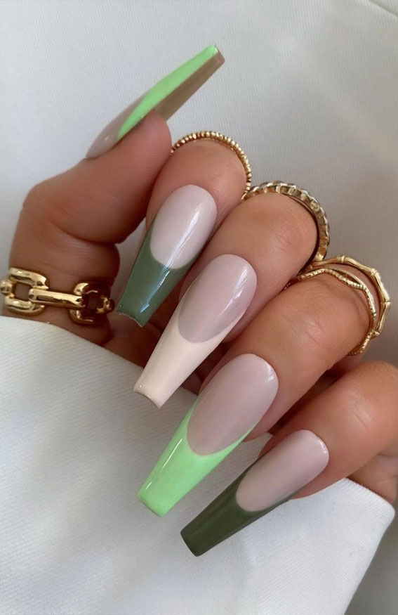 20 Autumn French Nails 2021 To Inspire You : Shades of Green French Tip Nails
