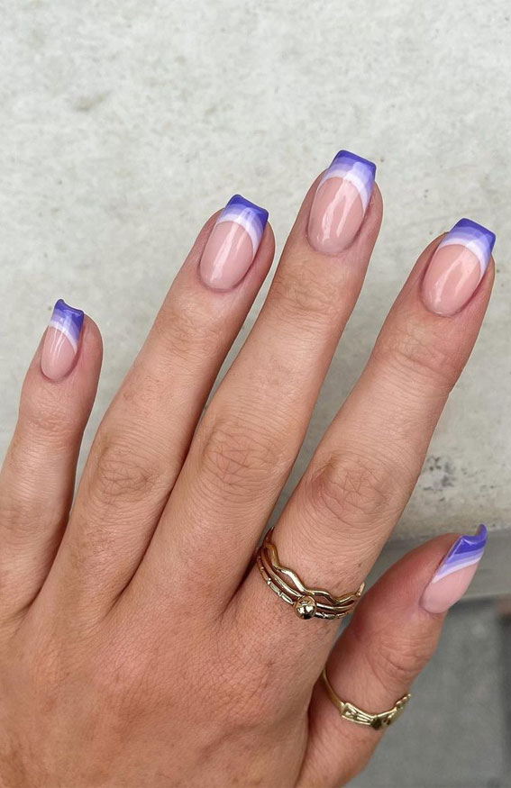 20 Autumn French Nails 2021 To Inspire You : Lilac Triple Layer French Nails