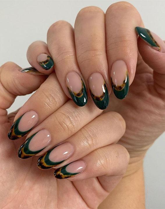 20 Autumn French Nails 2021 To Inspire You : Tortoiseshell Double French Tip Nails