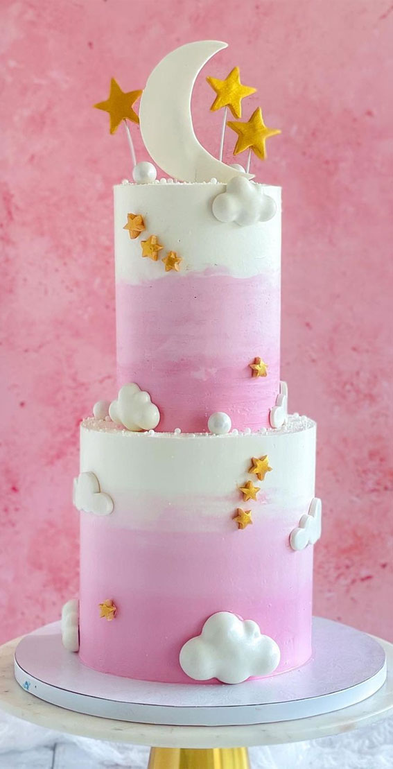 30 Pretty Cake Ideas To Inspire You : Two-Tiered Pink Ombré Cake for a Baby Shower