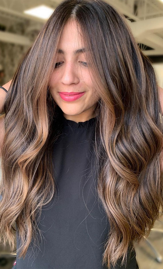 30 Cute Ways To Wear Brown Hair This Autumn 2021 : balayage with warmer tones