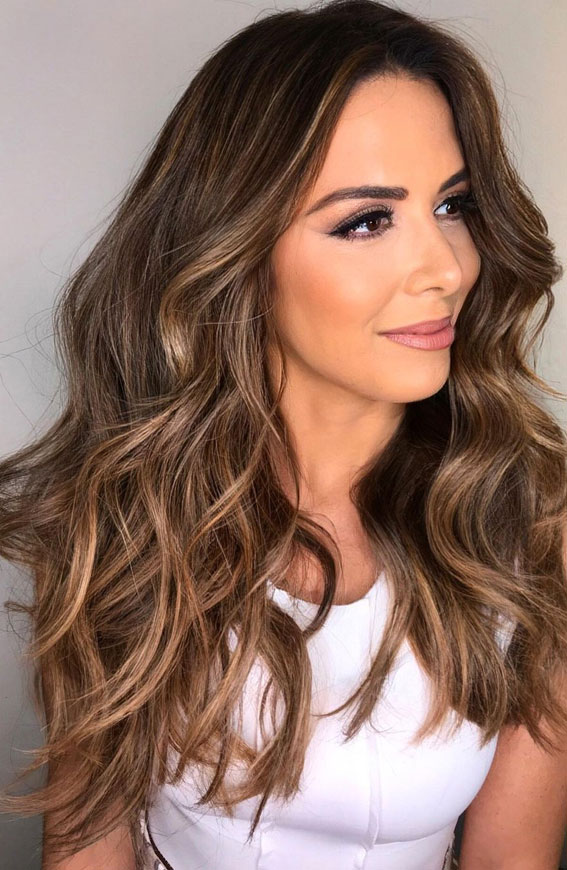 30 Cute Ways To Wear Brown Hair This Autumn 2021 :  Brown Hair with Toffee Highlights