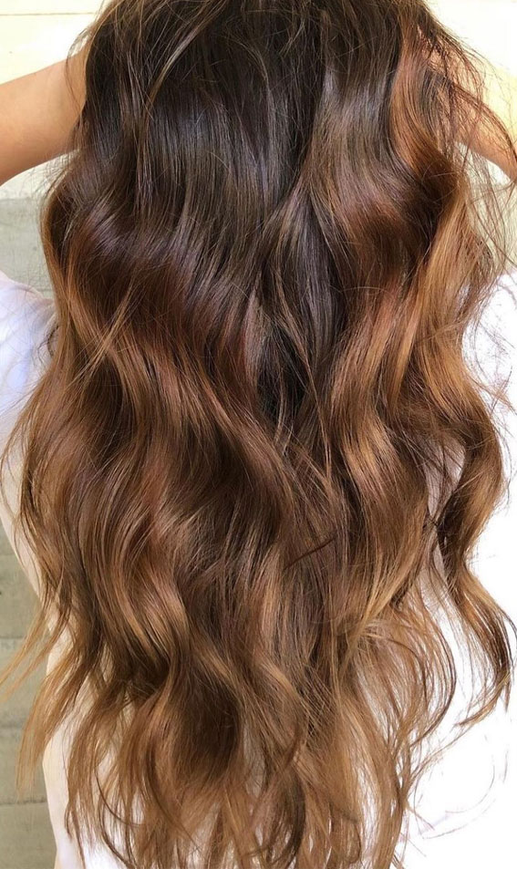 30 Cute Ways To Wear Brown Hair This Autumn 2021 : Golden Waterfall Brown Hair