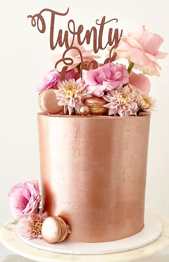 30 Pretty Cake Ideas To Inspire You : Rose gold cake with pink florals