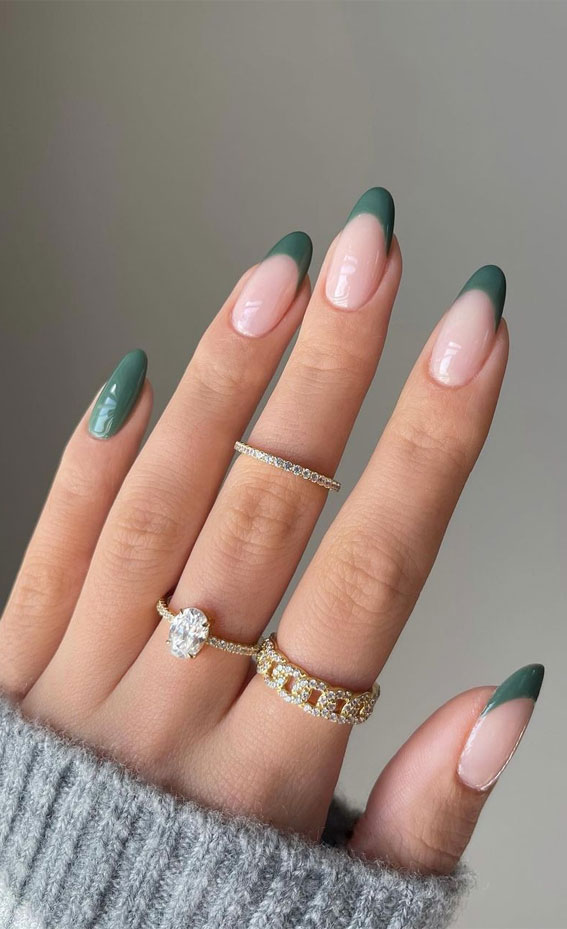 20 Autumn French Nails 2021 To Inspire You : Dark Green French Tip Nails