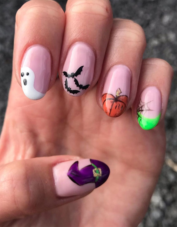 35 October Nail Art Designs : Cute Mixed Halloween French Tips