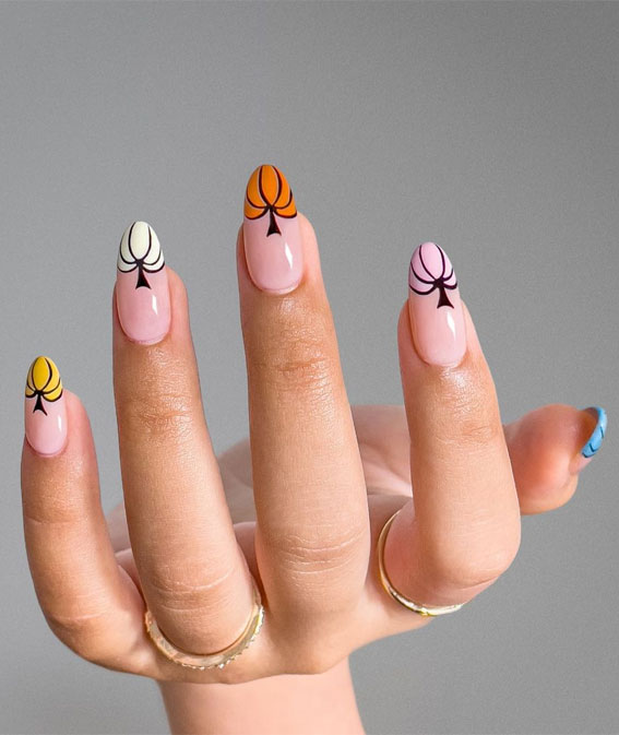 35 October Nail Art Designs : Different Pumpkin French Tips
