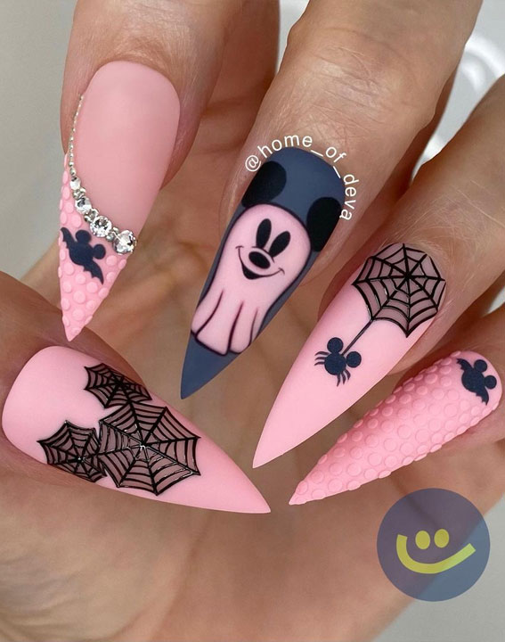 35 October Nail Art Designs : Halloween Pink Stiletto Nails