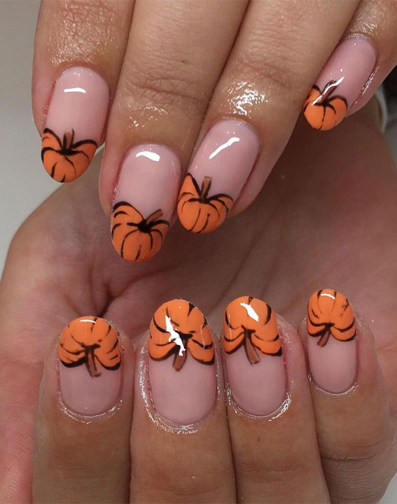 35 October Nail Art Designs : Halloween Pumpkin French Tip Nails
