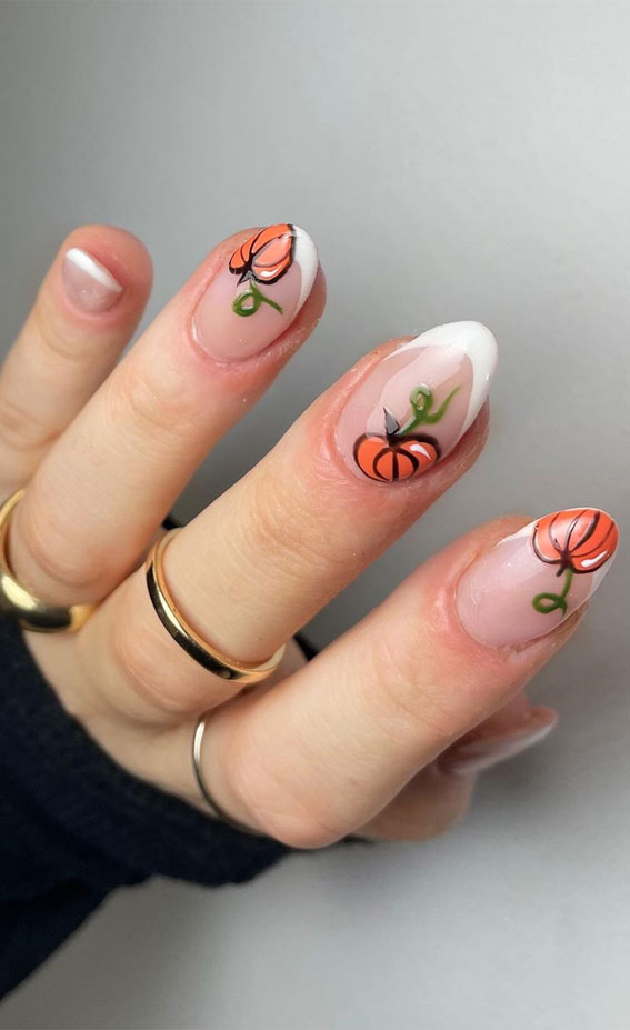 35 October Nail Art Designs : Mix and Match French Tip & Pumpkin