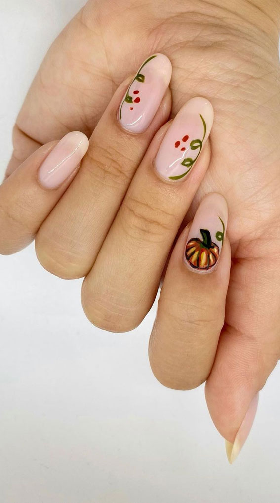 35 October Nail Art Designs : Cute Little Pumpkin Nails
