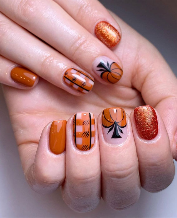 35 October Nail Art Designs : Pumpkin Spice & Plaid Autumn Nails