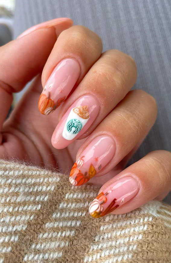 35 October Nail Art Designs : Pumpkin Spice Starbucks Inspired Autumn Nails