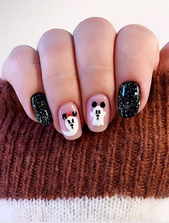 35 October Nail Art Designs : Micky Mouse Ghost Halloween Nails