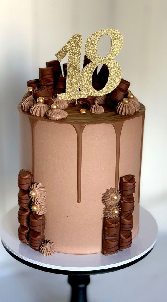 chocolate birthday cake, 18th birthday cake, chocolate cake with chocolate drips