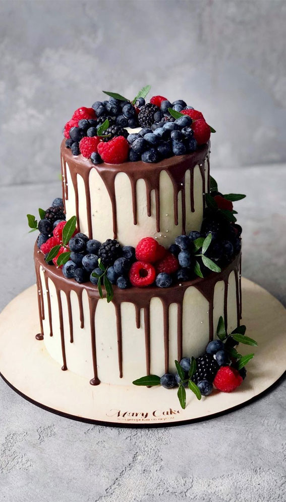 30 Pretty Cake Ideas To Inspire You Two Tiered Cake With Chocolate Drips