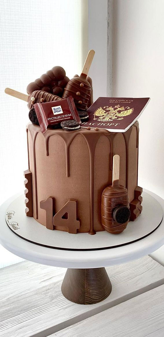 chocolate birthday cake, 18th birthday cake, chocolate cake with chocolate drips