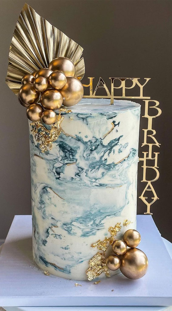 30 Pretty Cake Ideas To Inspire You : Blue Marble Cake with Gold Details