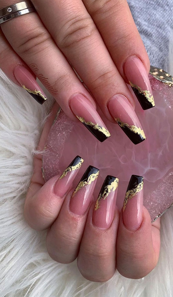 False Nails Bling Art Black Gold Almond Stiletto Long Fake Acrylic Tips with  Glue at £6.95 GBP only from Bling Art