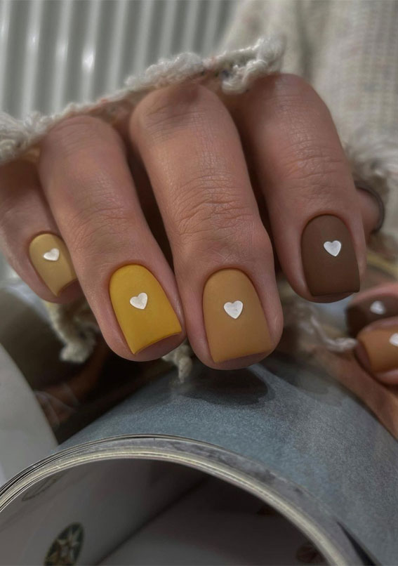 Cute Fall Nails To Help You Get Ready for Autumn Manicure : Brown and Mustard Yellow Nails