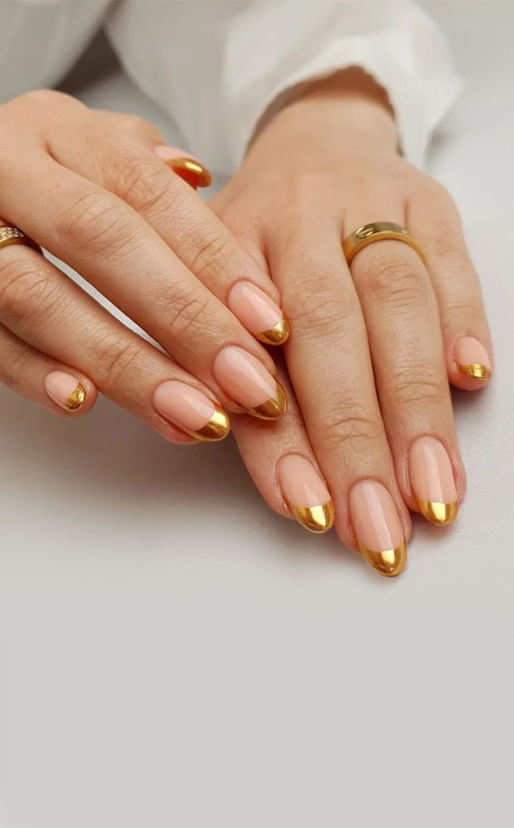 metallic french tip nails, thanksgiving nails, gold tip nails, gold french tip nails , autumn nail colors