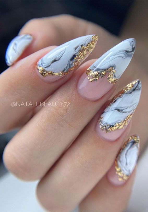 marble and gold nails, autumn nails 2021, winter nails 2021