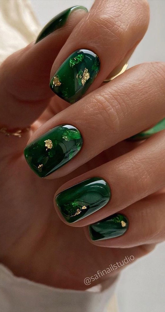emerald green and gold nails for promTikTok Search