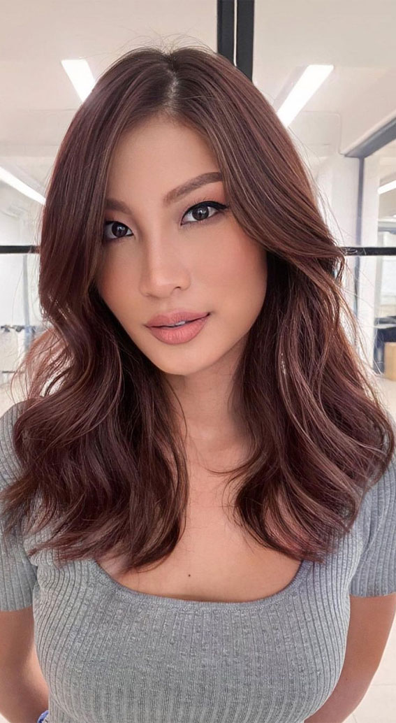 rose brown french balayage , best autumn hair colour ideas 2021, autumn hair colour, brown hair ideas, copper hair colours, brunette hair colour