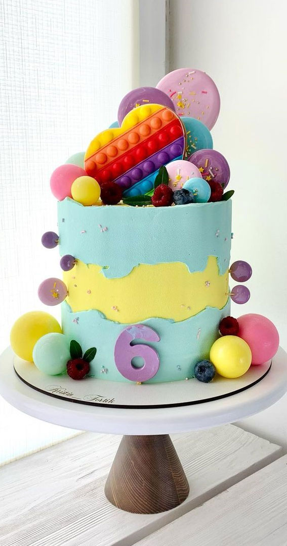 two tone birthday cake, 6th birthday cake, fidget toy birthday cake, cake decorating ideas, chocolate cake decorating ideas, birthday cake, birthday cake ideas, cake designs, cute cake ideas