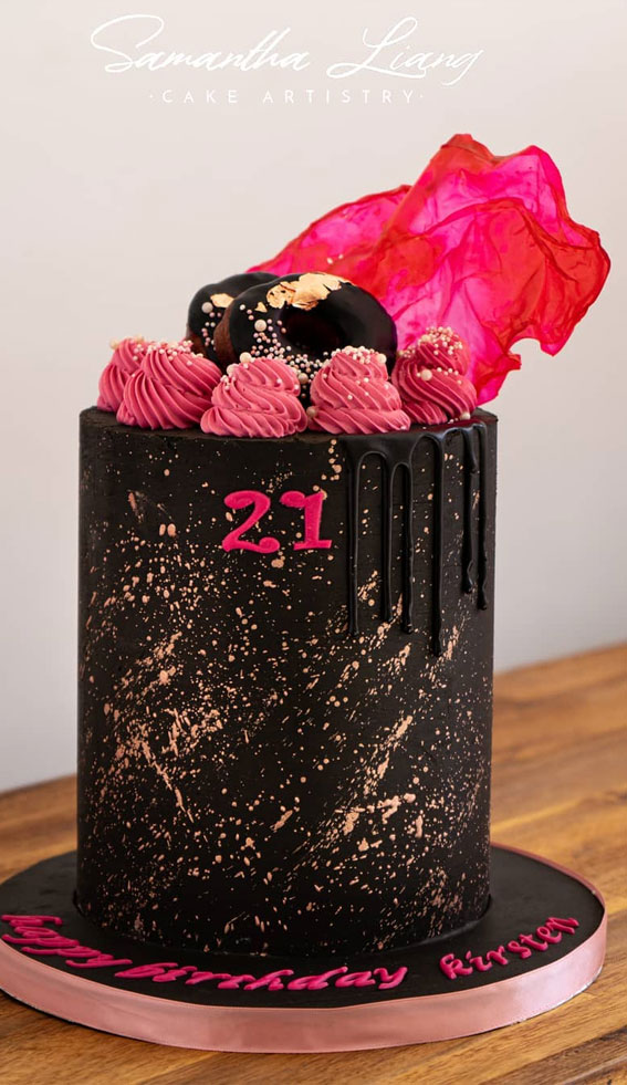 43 Cute Cake Decorating For Your Next Celebration : Black and Hot Pink Birthday Cake