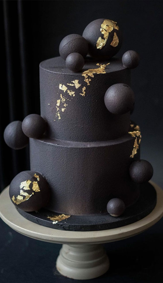 43 Cute Cake Decorating For Your Next Celebration :  Black Two-Tiered Birthday Cake
