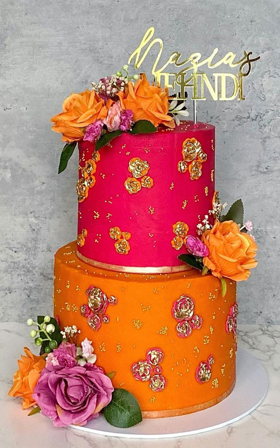 43 Cute Cake Decorating For Your Next Celebration : Hot Pink and Orange Cake