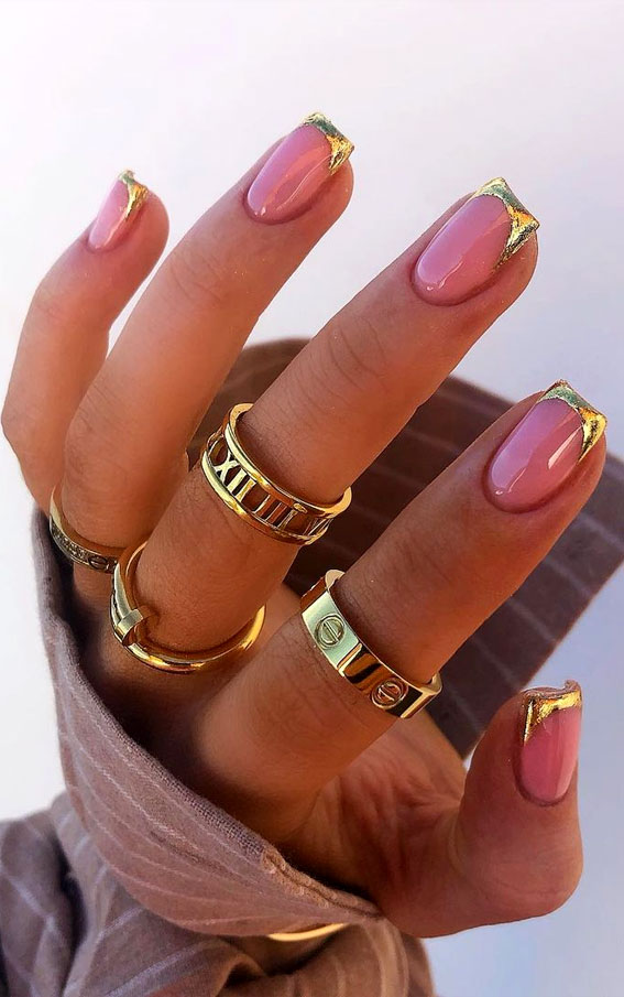 Cute Fall Nails To Help You Get Ready for Autumn Manicure : Gold French Tip Short Nails