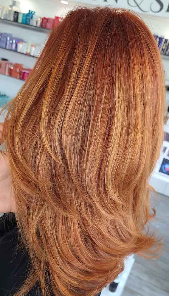 42 Best Layered Haircuts & Hairstyles : Bright Orange Copper Layered Haircut
