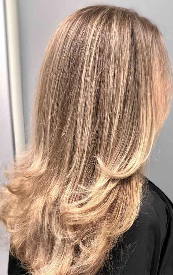 42 Best Layered Haircuts & Hairstyles : Golden Wheat Blonde Layered Haircut