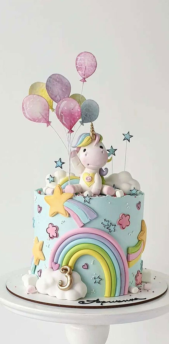 43 Cute Cake Decorating For Your Next Celebration : Rainbow & Unicorn Birthday Cake