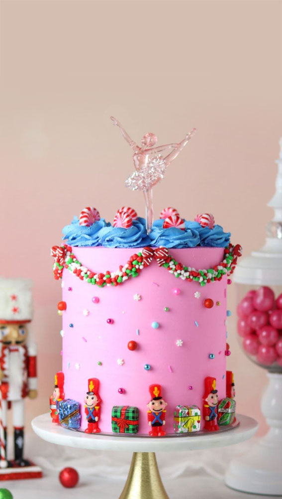 nutcracker christmas cake, pink christmas cake ideas, christmas cakes 2021, festive cake ideas, festive cakes, holiday cakes, christmas cake images, christmas cake pictures
