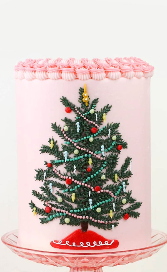 Pretty Christmas Cake Ideas For Your Festive Holiday Table : Buttercream Pink Christmas Cake
