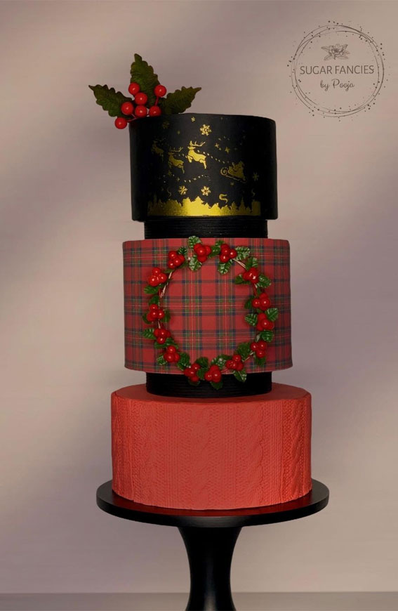 Pretty Christmas Cake Ideas For Your Festive Holiday Table : Cable Knit & Tartan Cake