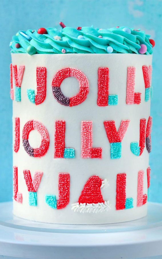 Pretty Christmas Cake Ideas For Your Festive Holiday Table :  Jolly Mint and Red Christmas Cake
