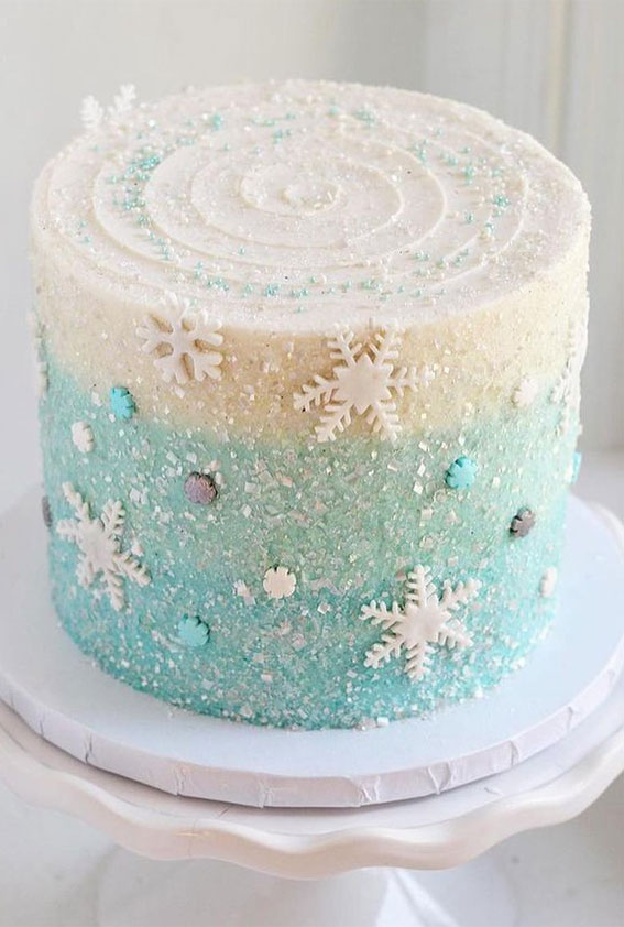 Pretty Christmas Cake Ideas For Your Festive Holiday Table : Ombre White and Blue Christmas Cake